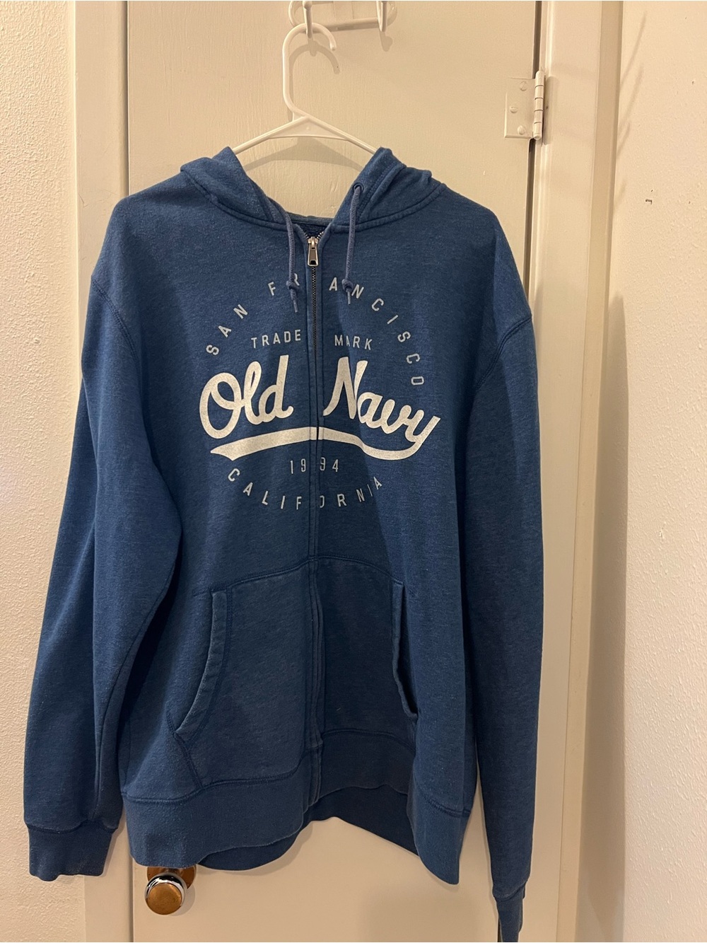 Old Navy Navy Blue Full-Zip Hoodie with White Script Logo